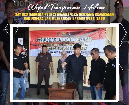 SatRes Narkoba Polres Majalengka Bersama Kejaksaan dan Pengadilan Musnahkan Barang Bukti Sabu